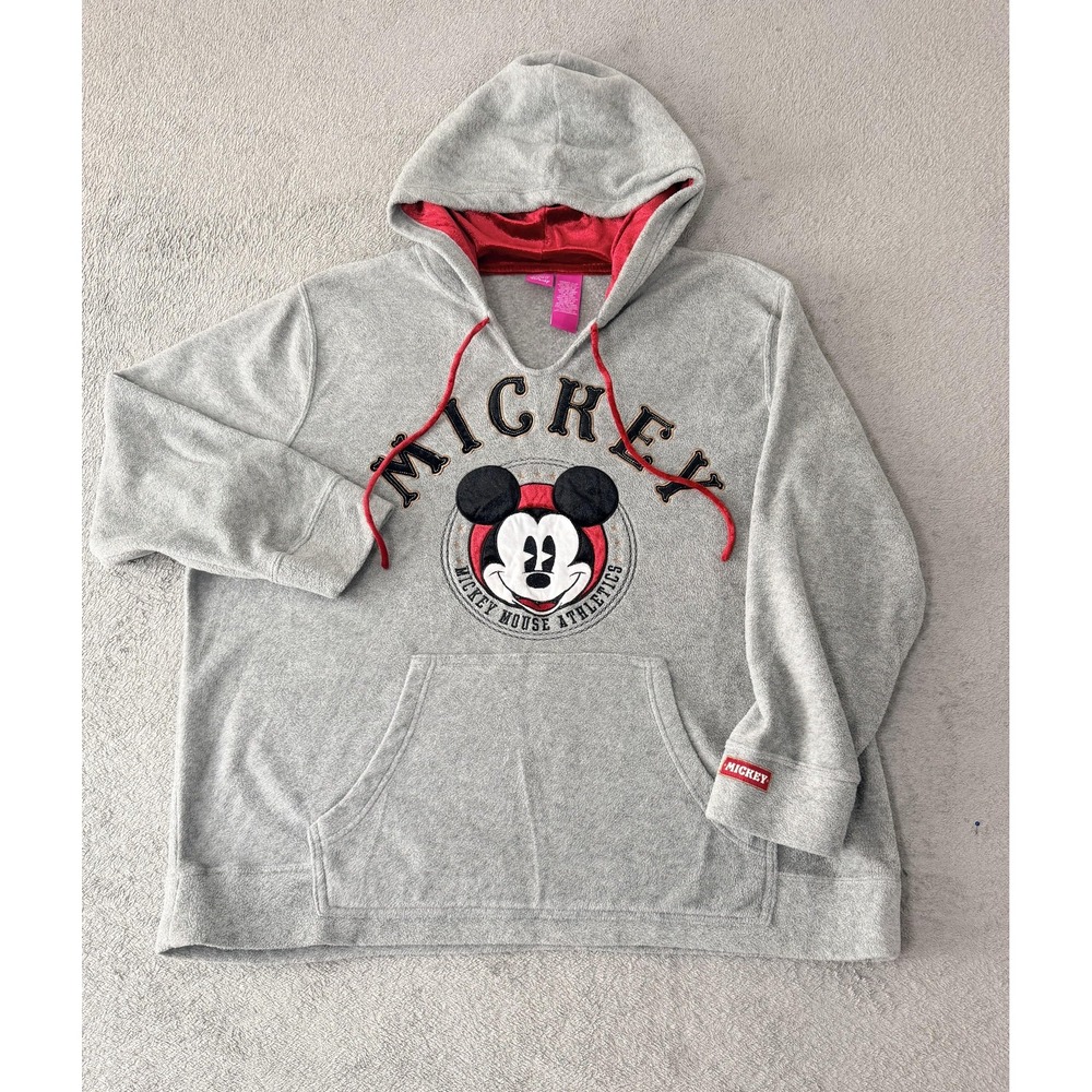 Disney Hoodie Womens 3X Plus Gray Mickey Mouse Athletics Pullover Fleece Graphic